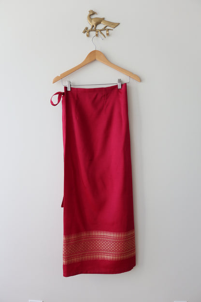 Ruby Pink Silk Wrap Skirt Set
