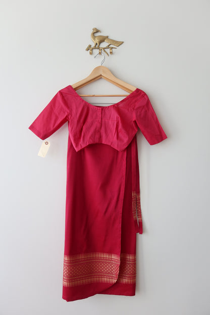 Ruby Pink Silk Wrap Skirt Set