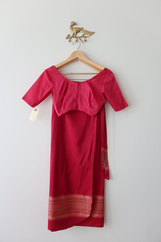 Ruby Pink Silk Wrap Skirt Set