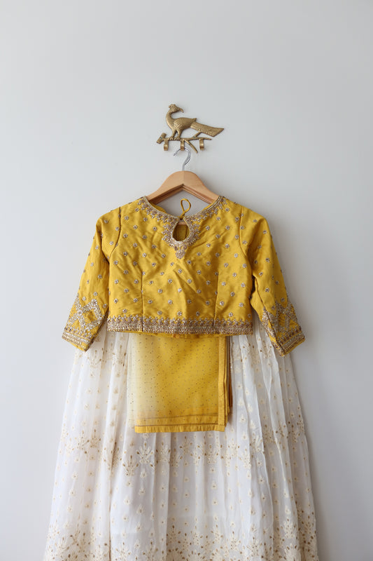 Yellow and White 3-piece Lehenga Set