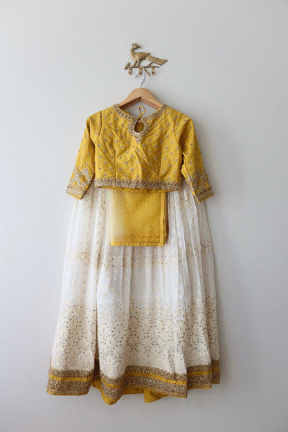 Yellow and White 3-piece Lehenga Set