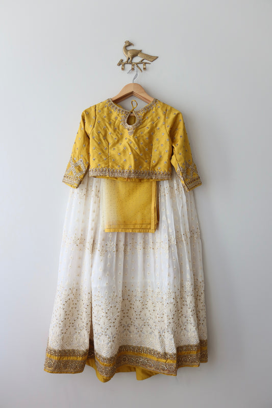 Yellow and White 3-piece Lehenga Set