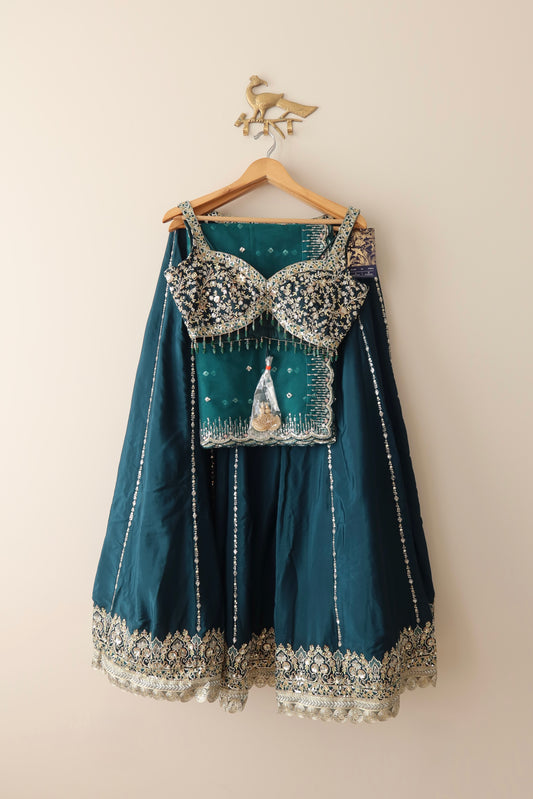 Teal Green Embroidered Lashkaraa Lehenga with Tags