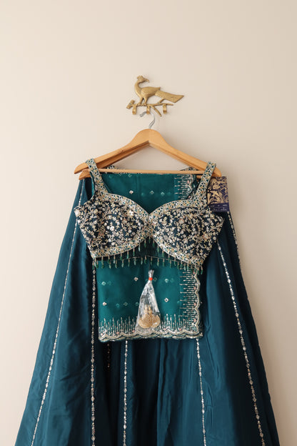 Teal Green Embroidered Lashkaraa Lehenga with Tags
