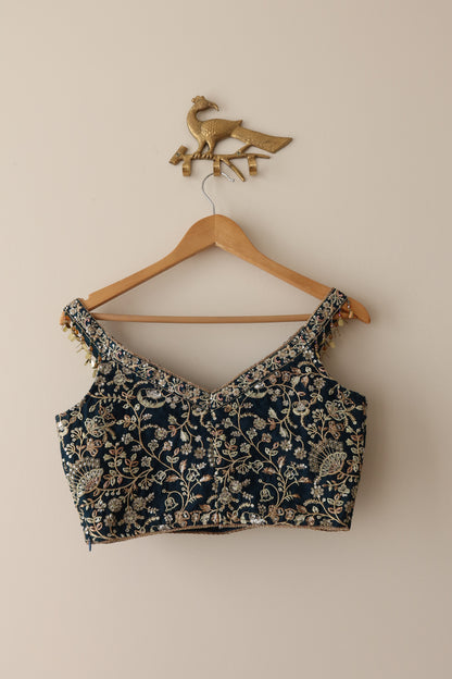 Lashkaraa Teal Green Embroidered Crepe Silk Lehenga