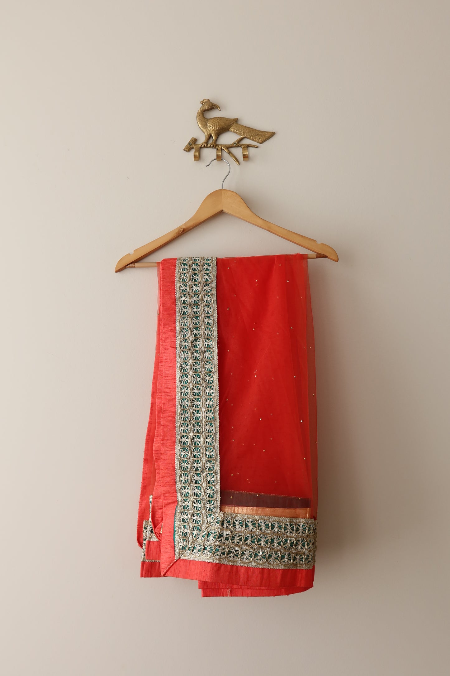 Yellow & Bottle Green Net Lehenga with Bright Orange Dupatta