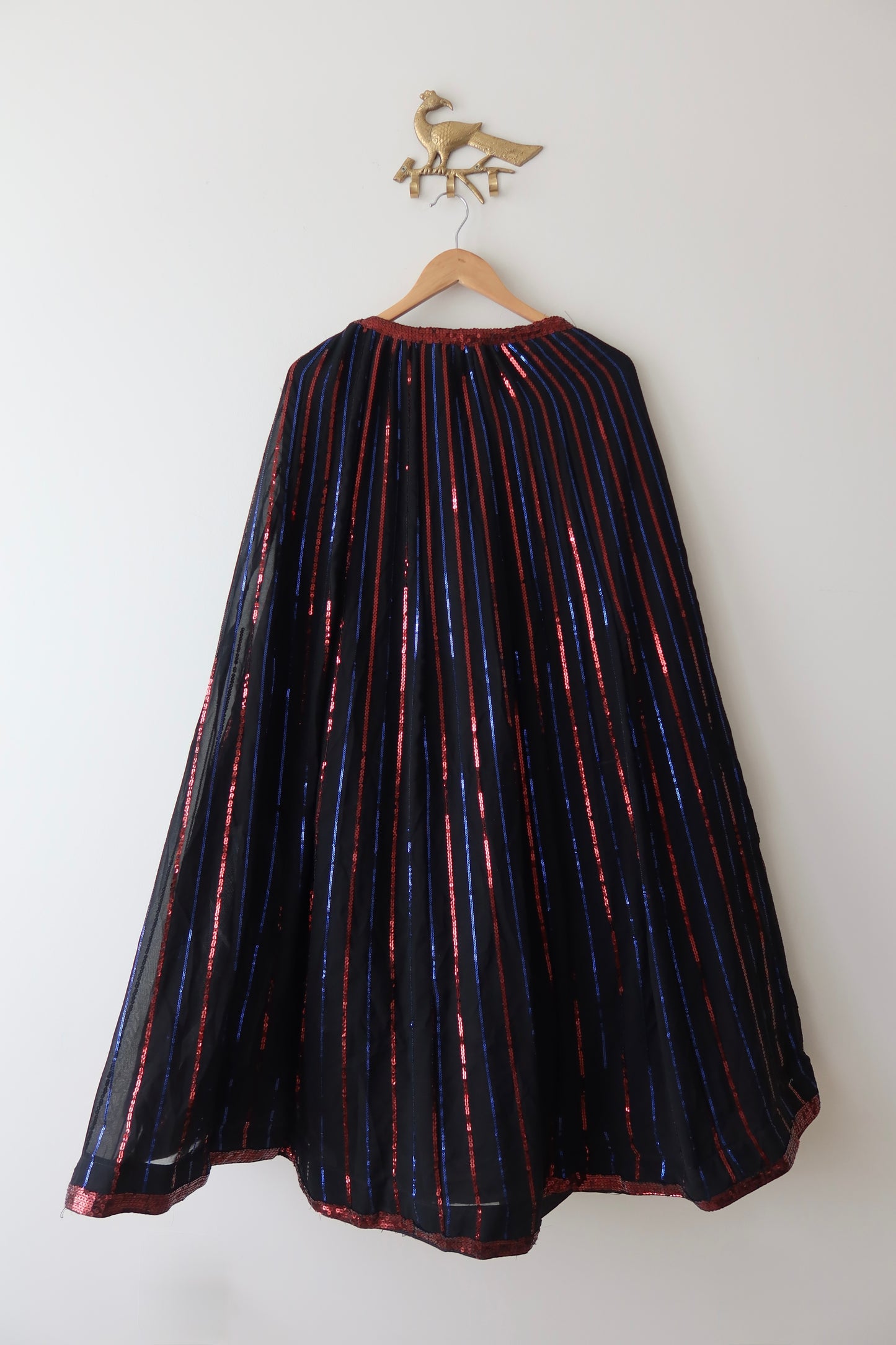 Black Georgette Sequin Lehenga Set with Red & Blue Stripes