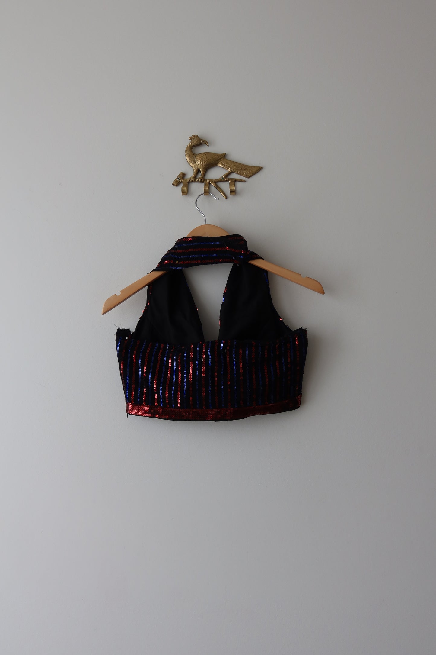 Black Georgette Sequin Lehenga Set with Red & Blue Stripes