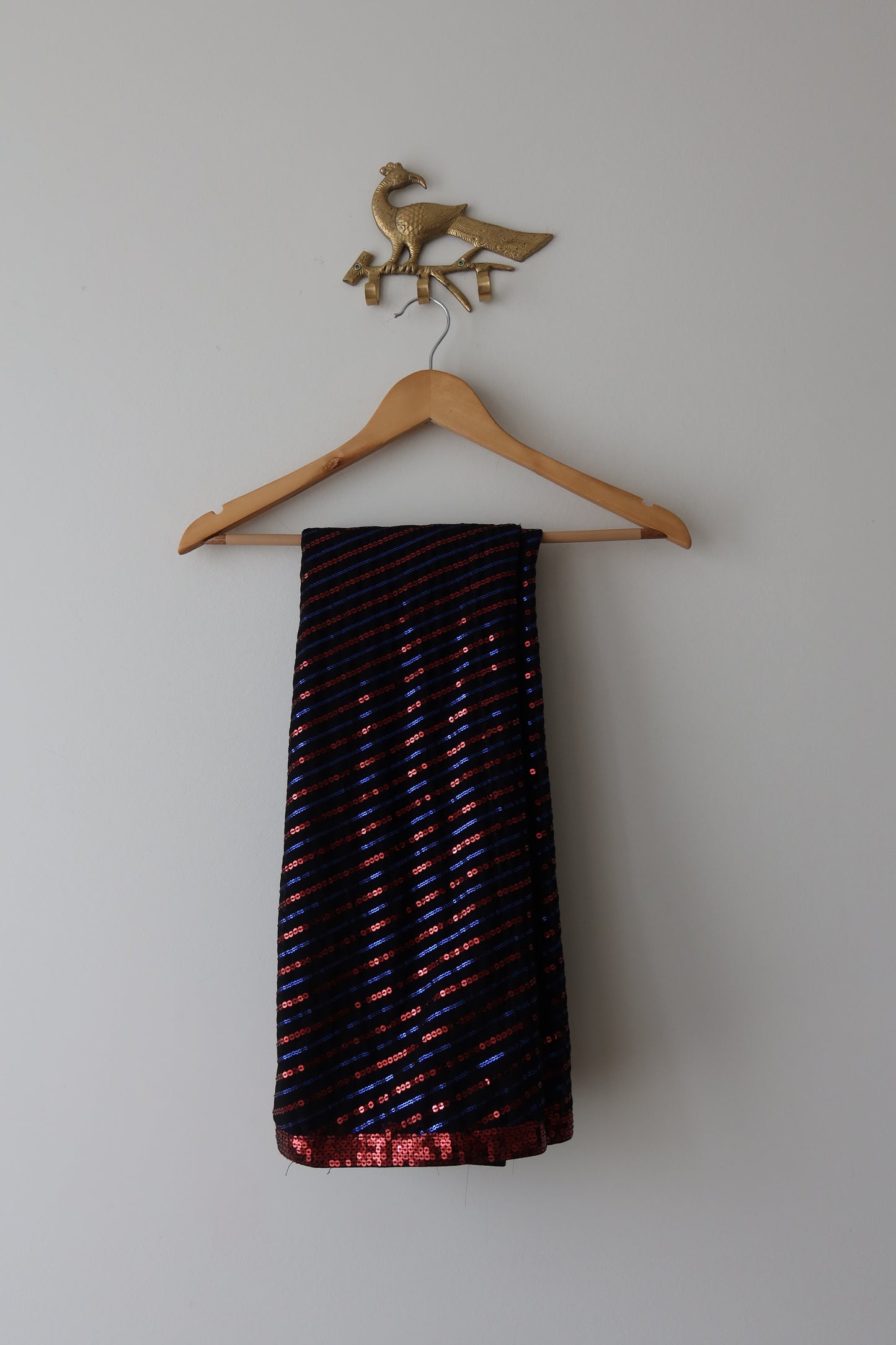 Black Georgette Sequin Lehenga Set with Red & Blue Stripes