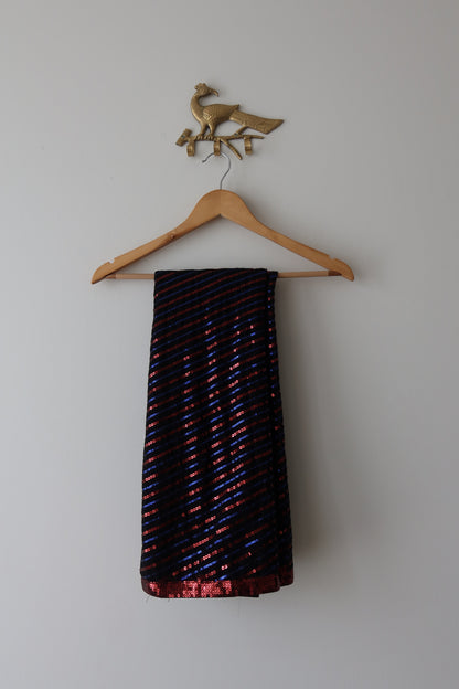 Black Georgette Sequin Lehenga Set with Red & Blue Stripes