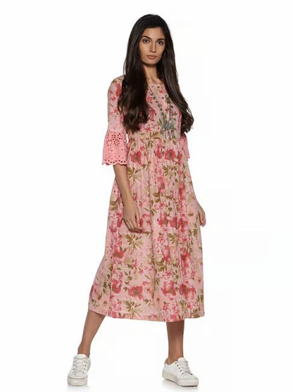 Bombay Paisley Pink Floral Dress - L, New