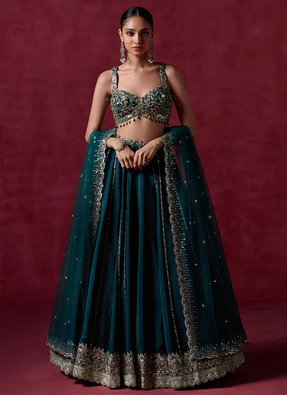 Teal Green Embroidered Lashkaraa Lehenga with Tags