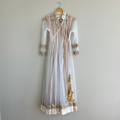 White and Bronze 3-Piece Anarkali with Zari Embroidery - Preloved