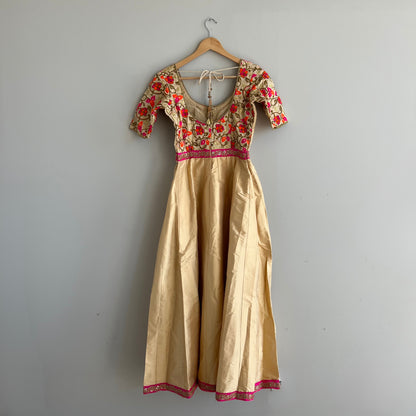 Elegant Beige Anarkali Top with Vibrant Embroidery - Preloved