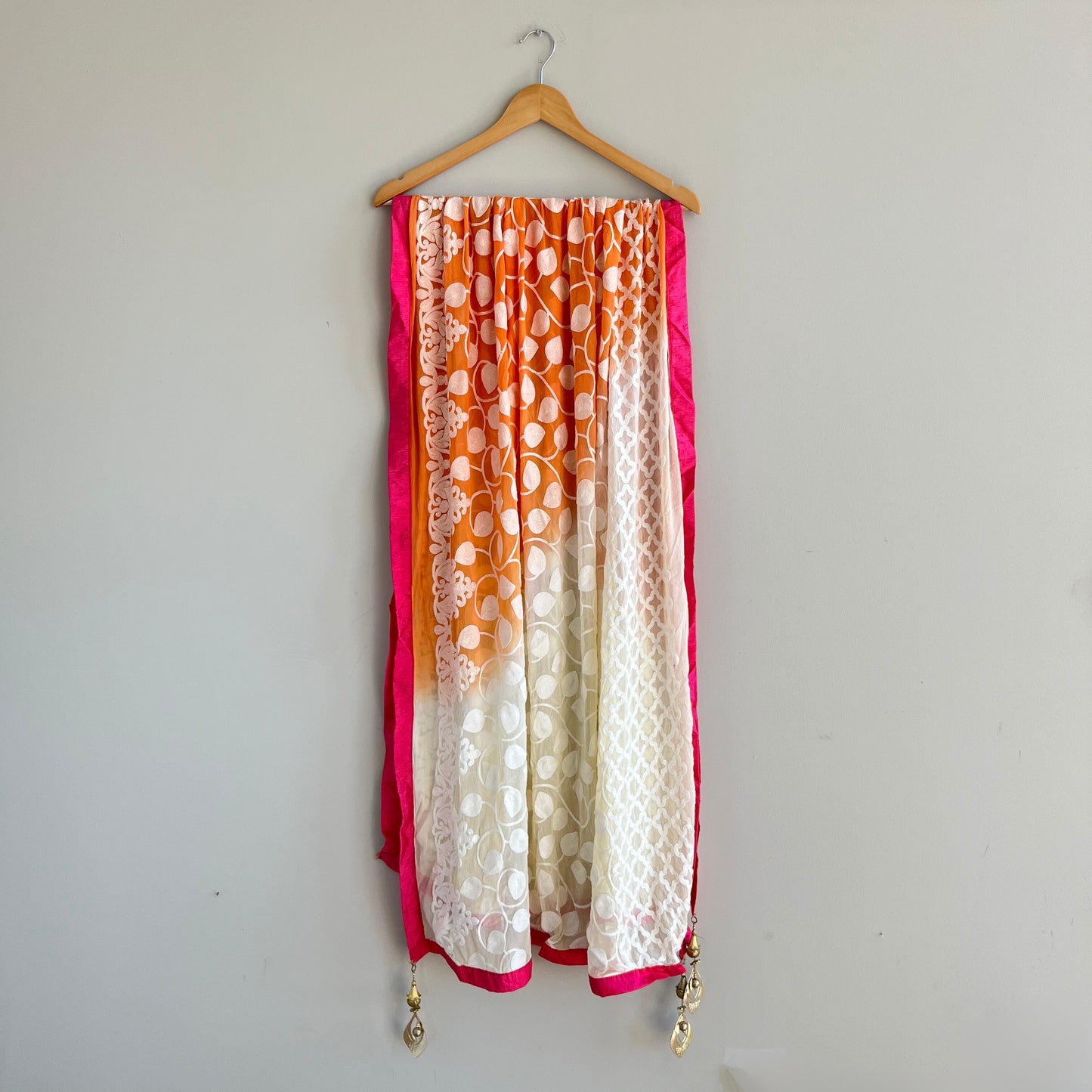Off-White Anarkali Set with Orange and Pink Accents - Preloved