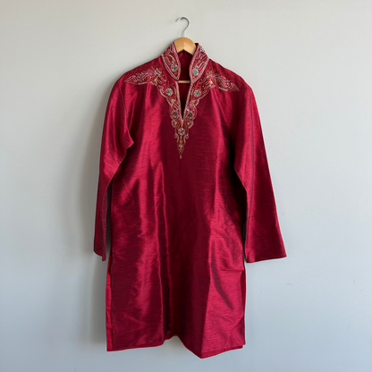 Red Silk Kurta for Men- Preloved, 42