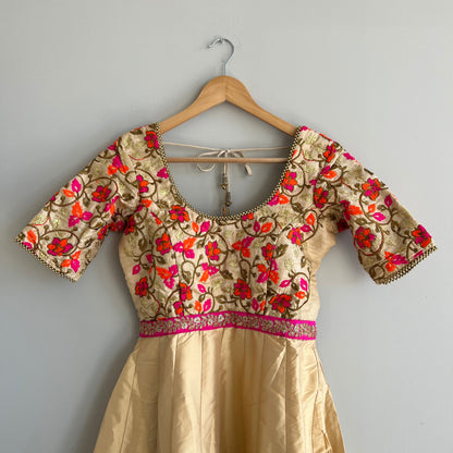 Elegant Beige Anarkali Top with Vibrant Embroidery - Preloved