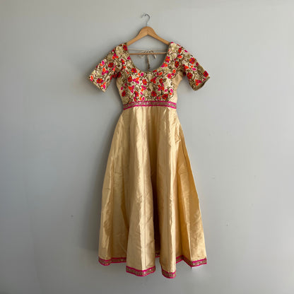 Elegant Beige Anarkali Top with Vibrant Embroidery - Preloved