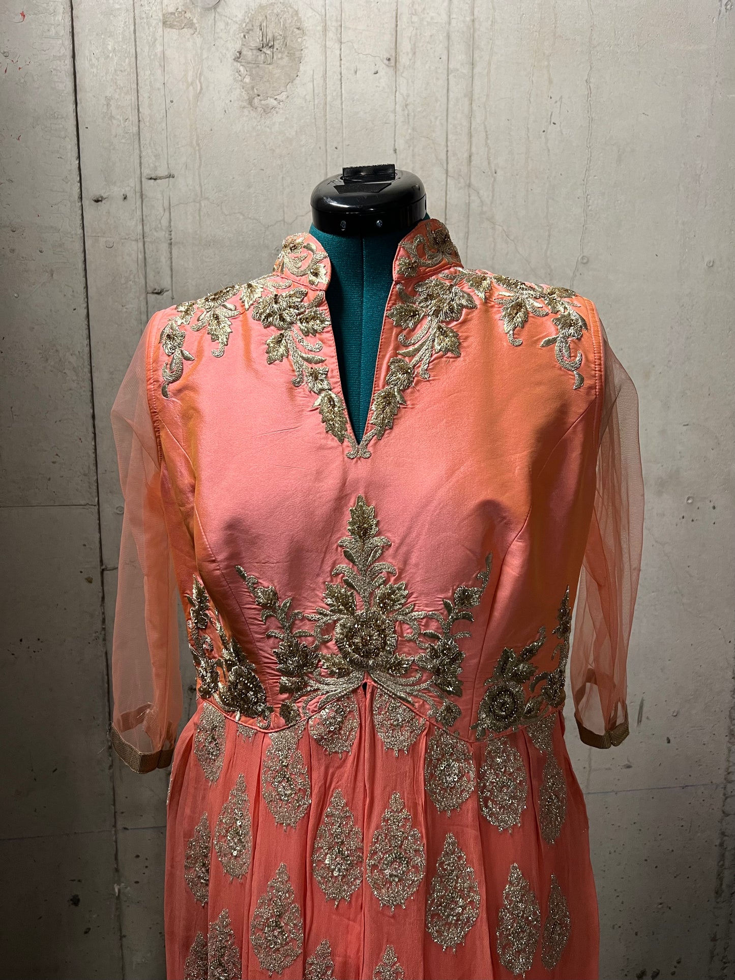 Silk Salmon Slit Dress Set - Preloved, 40