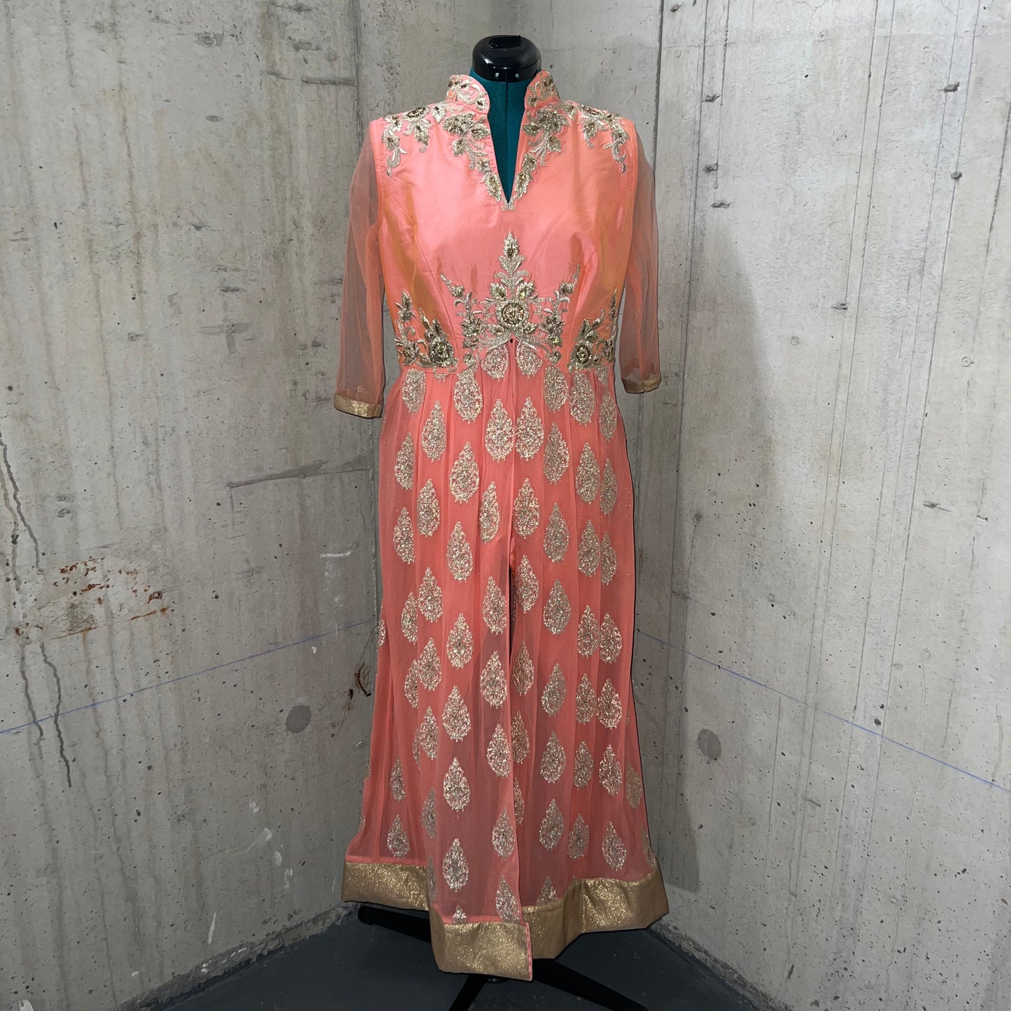 Silk Salmon Slit Dress Set - Preloved, 40