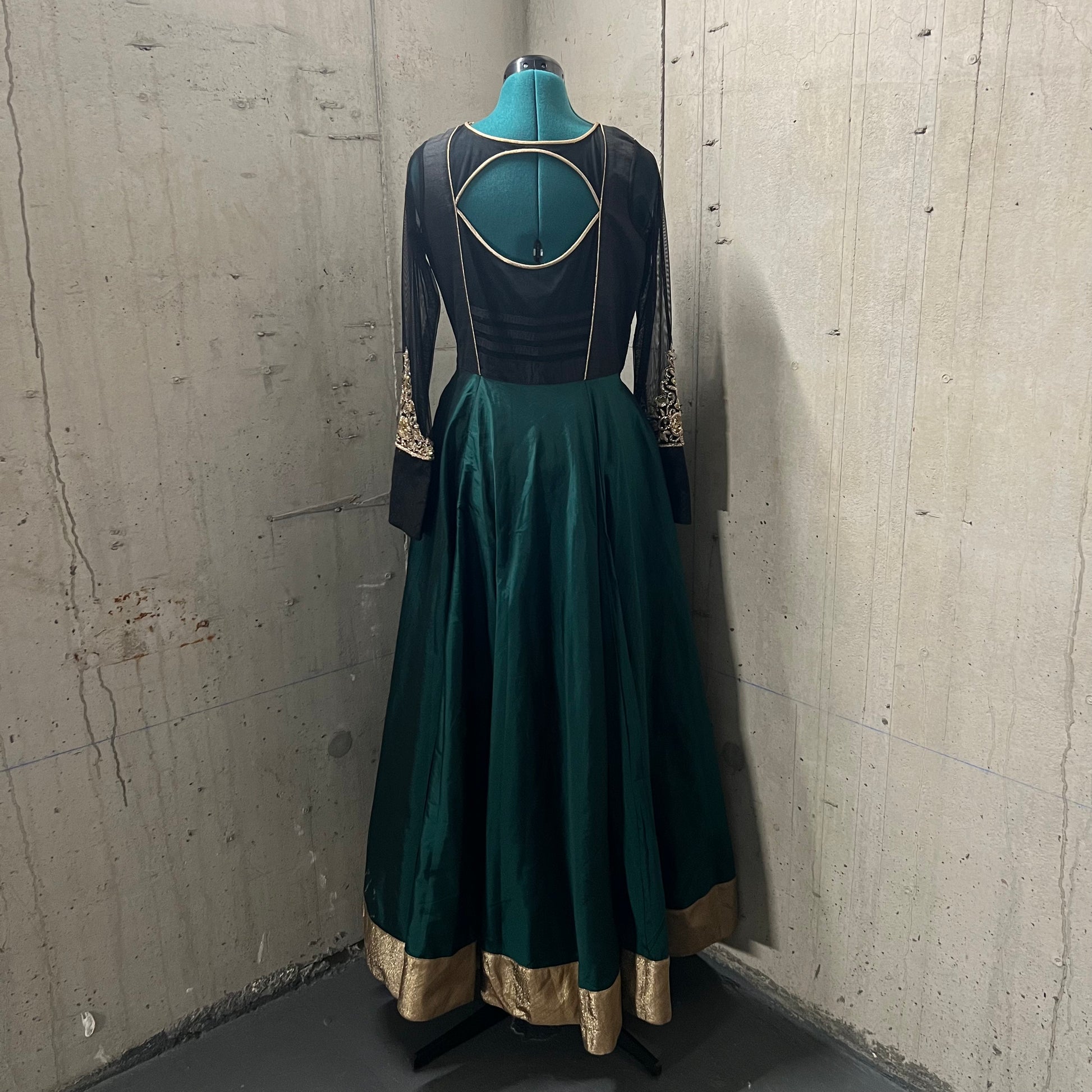 Green Black Gold Anarkali Elegant Ethnic Wear for Women TIJORI