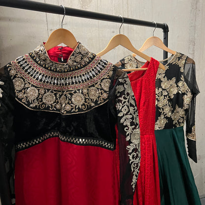 Embroidered High Neck Red and Black Salwar Kameez- Preloved, 40