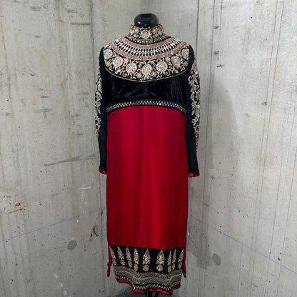 Embroidered High Neck Red and Black Salwar Kameez- Preloved, 40
