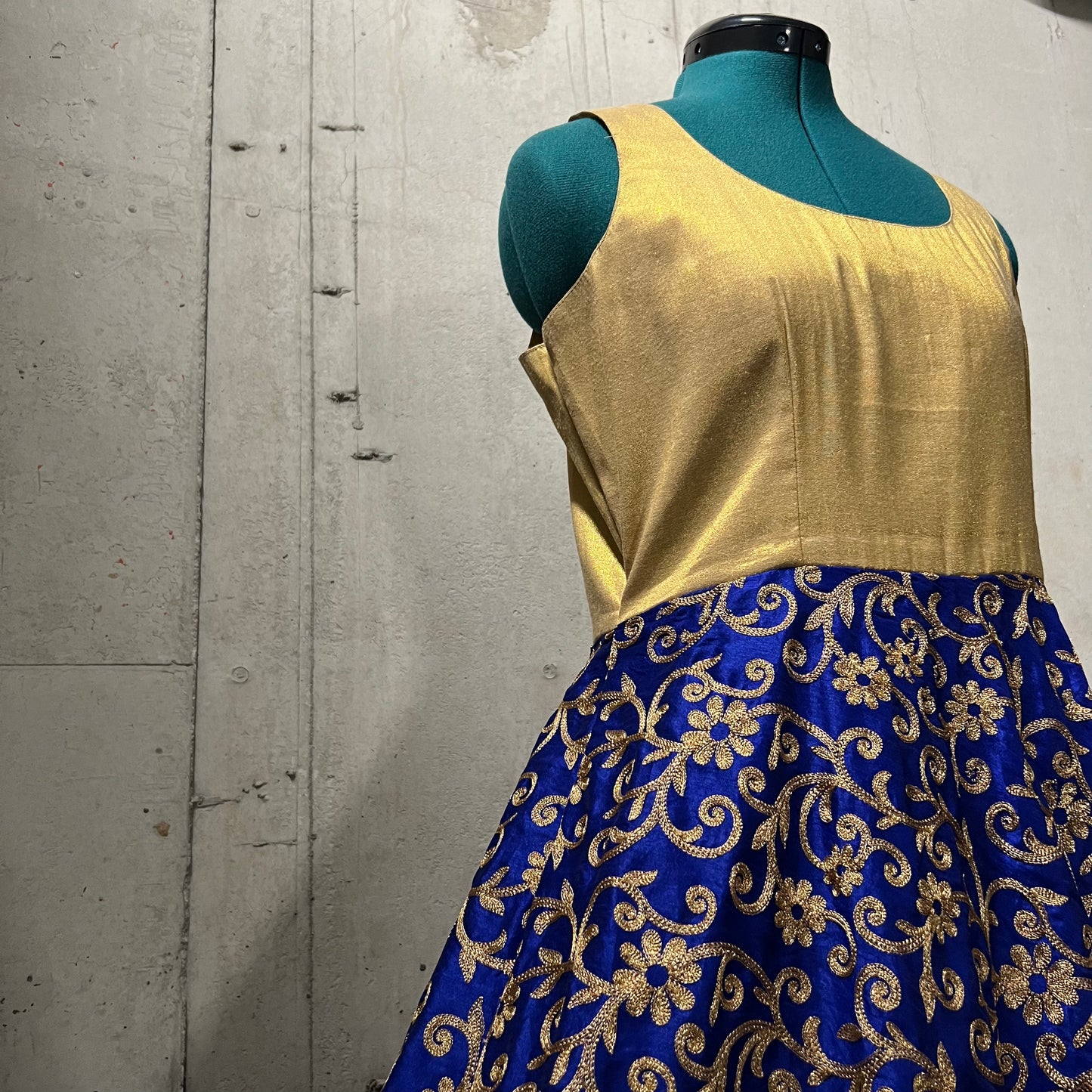 Blue and Gold Anarkali with Orange Dupatta- Preloved, 40