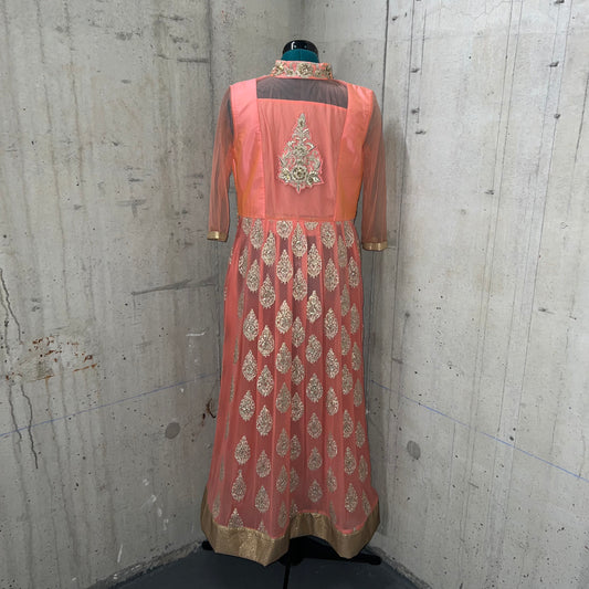 Silk Salmon Slit Dress Set - Preloved, 40