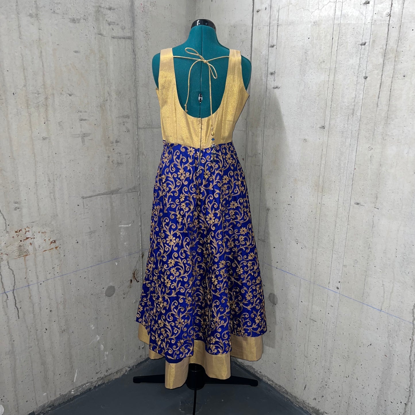 Blue and Gold Anarkali with Orange Dupatta- Preloved, 40
