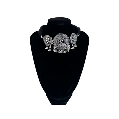 Peacock Oxidized Silver Choker Necklace - New, One Size