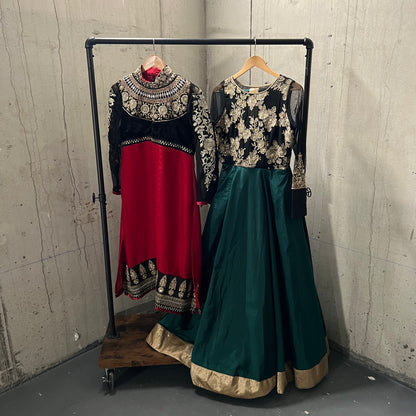 Embroidered High Neck Red and Black Salwar Kameez- Preloved, 40