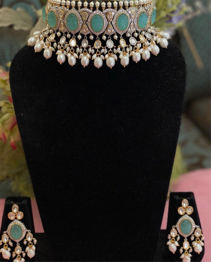 Statement Turquoise Stone & Pearl Necklace Set - Preloved